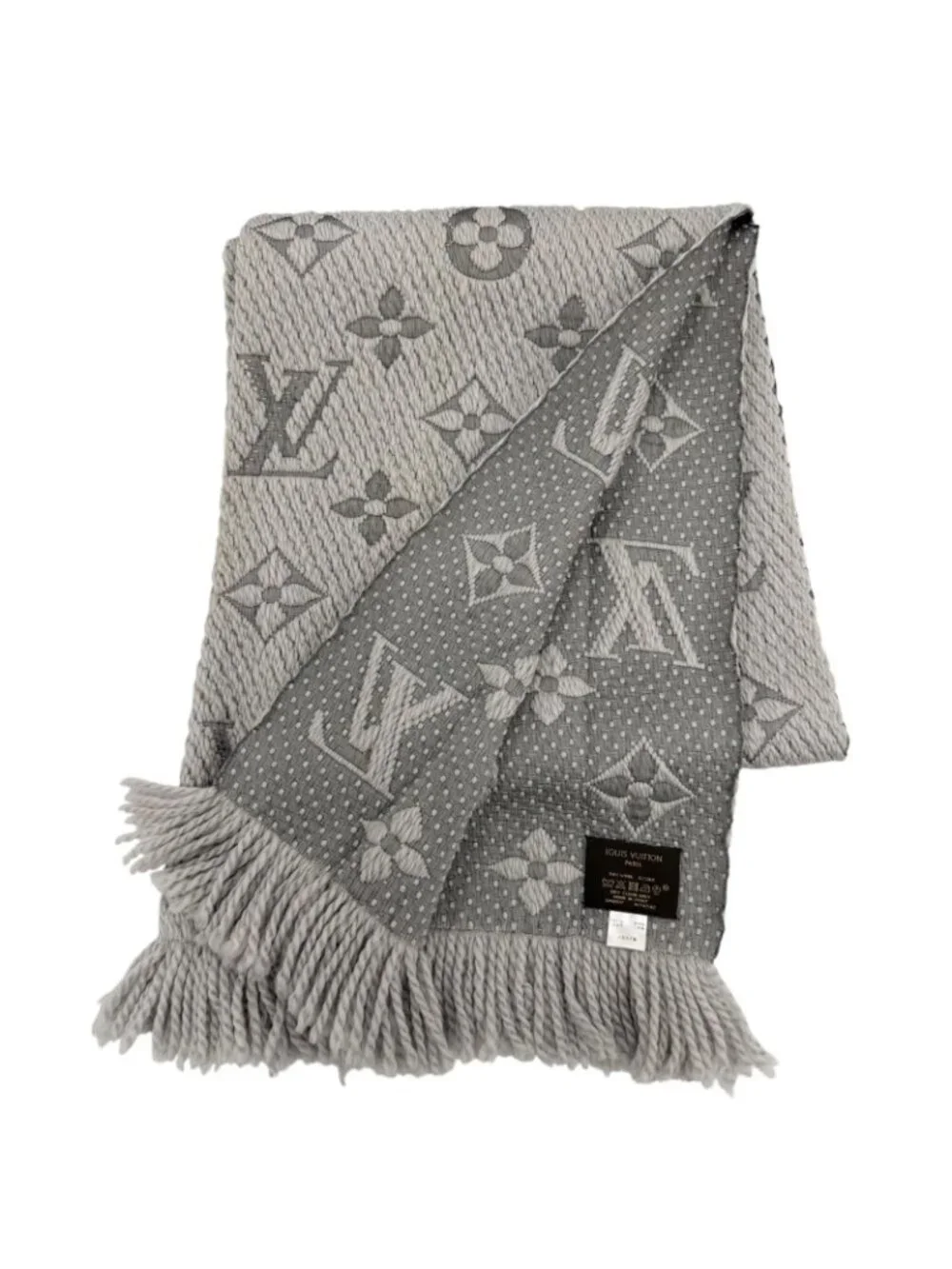 Louis Vuitton Echarpe Logo Mania Wool Silk Gripe Loulou Fringe Scarf